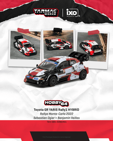 (Pre-Order) 1/64 Tarmac T64-085-22MCR01 Toyota GR Yaris Rally1 Hybrid Rallye Monte-Carlo 2022 Sébastien Ogier/ Benjamin Veillas