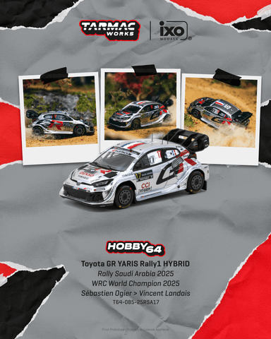 (Pre-Order) 1/64 Tarmac T64-085-25RSA17 Toyota GR Yaris Rally1 Hybrid Rally Saudi Arabia 2025 WRC World Champion 2025 Sébastien Ogier/ Vincent Landais