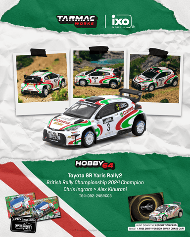 (Pre-Order) 1/64 Tarmac T64-092-24BRC03 Toyota GR Yaris Rally2 British Rally Championship 2024 Champion Chris Ingram/ Alex Kihurani