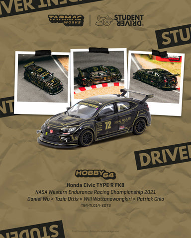(Pre-Order) 1/64 Tarmac T64-TL014-SD72 Honda Civic Type R FK8 NASA Western Endurance Racing Championship 2021 Daniel Wu/ Tazio Ottis/ Will Wattanawongkiri/ Patrick Chio