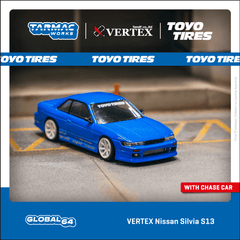 (Pre-Order) 1/64 Tarmac T64G-025-BL Vertex Nissan Silvia S13 Blue Metallic Toyo Tires