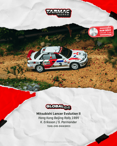 (Pre-Order) 1/64 Tarmac T64G-049-94HKBR03 Mitsubishi Lancer Evolution II Hong Kong Beijing Rally 1994 K. Eriksson/ S. Parmander