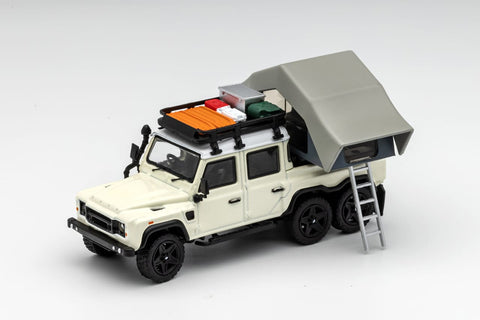 1/64 GCD 286 Land Rover Defender 110 Kahn 6x6 Pick Up White RHD w/ Accessories