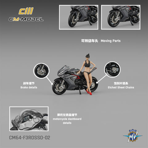 1/64 CM Model CM64-F3ROSSO-02 MV Agusta F3 Rosso Metallic Gray w/ Figurine