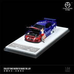 (Pre-Order) 1/64 Time Micro TM643439-1 Nissan Skyline GT-R R34 Z-Tune Nismo Red/ Blue w/ Figurine