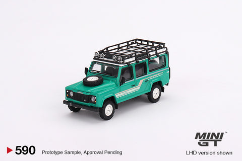 (Pre-Order) 1/64 Mini GT MGT00590-R Land Rover Defender 110 1985 County Station Wagon Trident Green RHD