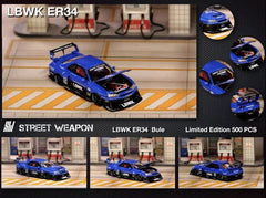 1/64 Street Weapon SWNER34B#5 Nissan ER34 LBWK Blue #5 w/ Black Wheels