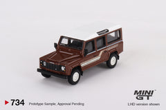 (Pre-Order) 1/64 Mini GT MGT00734-R Land Rover Defender 110 1985 County Station Wagon Russet Brown RHD