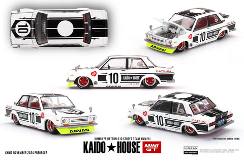 (Pre-Order) 1/64 Mini GT KHMG176 Datsun 510 Street Team XMM White LHD