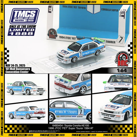 (Pre-Order) 1/64 BM Creations 64B0454 Toyota Corolla AE100 1996 JTCC "FET" Super Tourer 1994 #7 RHD