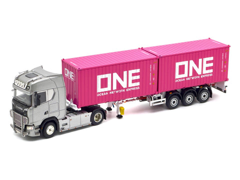 (Pre-Order) 1/64 Unique Model UMSS730S20O Scania S730 Silver LHD w/ two 20ft ONE Containers