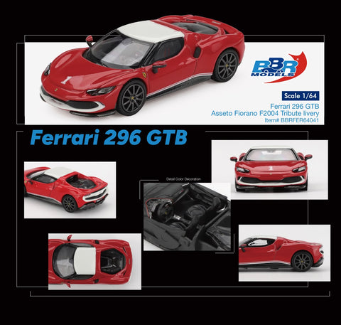 1/64 BBR Models BBRFER64041 Ferrari 296 GTB Asseto Fiorano F2004 Tribute Livery