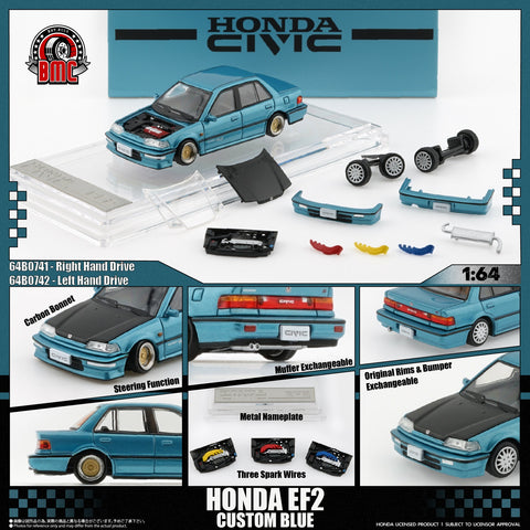 (Pre-Order) 1/64 BM Creations 64B0471 Honda Civic EF2 1991 Customer Blue RHD