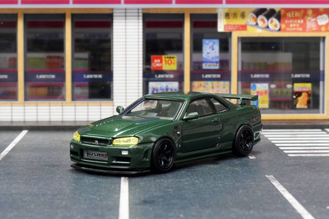 (Pre-Order) 1/64 Motorhelix M63421 Nissan Skyline GT-R R34 Nismo Customized Dark Green