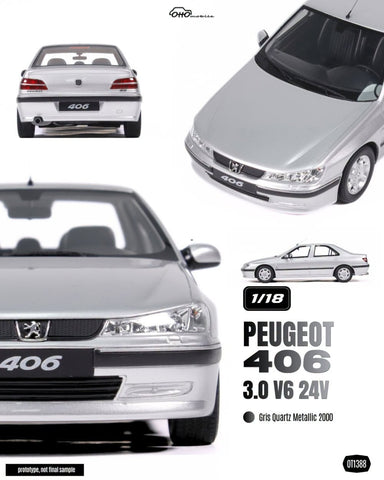 (Pre-Order) 1/18 OttOmobile OT1388 Peugeot 406 3.0 V6 24V 2000 Gris Quartz Metallic