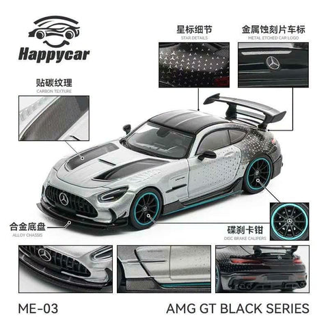 (Pre-Order) 1/64 Happycar ME-03 Mercedes-AMG GT Black Series Silver w/ Star Livery