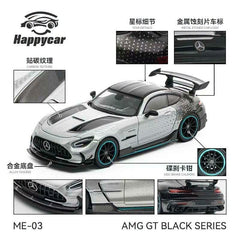 (Pre-Order) 1/64 Happycar ME-03 Mercedes-AMG GT Black Series Silver w/ Star Livery