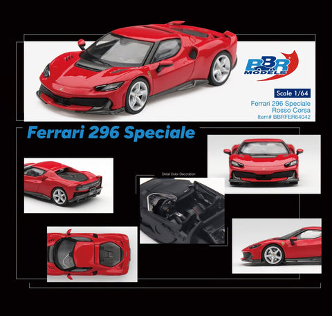 (Pre-Order) 1/64 BBR Models BBRFER64042 Ferrari 296 Speciale Rosso Corsa