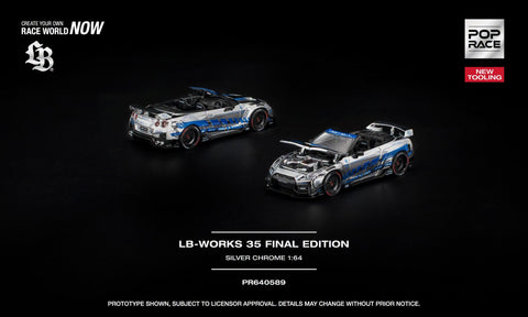 (Pre-Order) 1/64 Pop Race PR640589 LB-Works 35GT-R Final Edition Silver Chrome