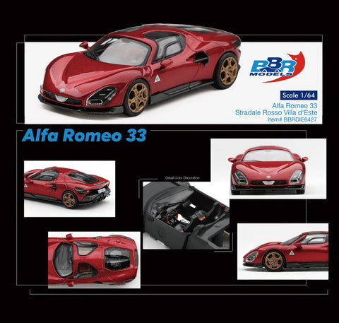 (Pre-Order) 1/64 BBR Models BBRDIE6427 Alfa Romeo 33 Stradale Rosso Villa d'Este