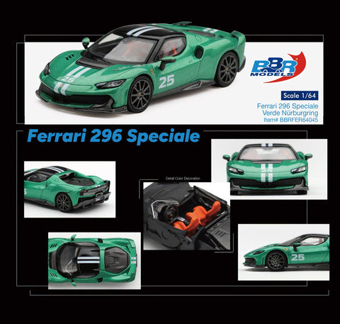 (Pre-Order) 1/64 BBR Models BBRFER64045 Ferrari 296 Speciale Verde Nürburgring
