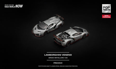 (Pre-Order) 1/64 Pop Race PR640531 Lamborghini Veneno Grigio Metalluro