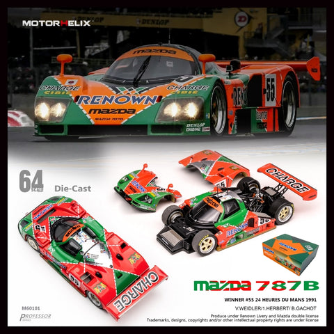 (Pre-Order) 1/64 Motorhelix M60101 Mazda 787B Winner #55 24 Heures Du Mans 1991 V. Weidler/ J. Herbert / B. Gachot