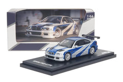 (Pre-Order) 1/64 Almost Real ARBE46SBL BMW M3 E46 GTR NFS Silver w/ Blue Stripes LHD