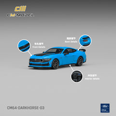 (Pre-Order) 1/64 CM Model CM64-DARKHORSE-03 Ford Mustang Darkhorse Grabber Blue with Black Hood Stripes
