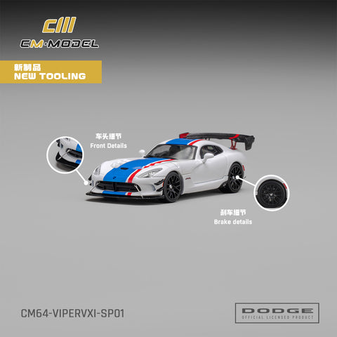 (Pre-Order) 1/64 CM Model CM64-VIPERVXI-SP01 Dodge Viper VX I ACR White w/ Blue & Red Stripes
