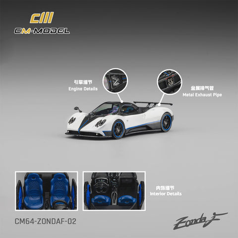 (Pre-Order) 1/64 CM Model CM64-ZONDAF-02 Pagani Zonda F Pearl White w/ Blue Line