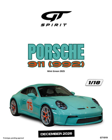 (Pre-Order) 1/18 GT Spirit GT1019 Porsche 911 (992) 2025 Mint Green