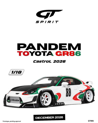 (Pre-Order) 1/18 GT Spirit GT985 Pandem Toyota GR86 2026 Castrol