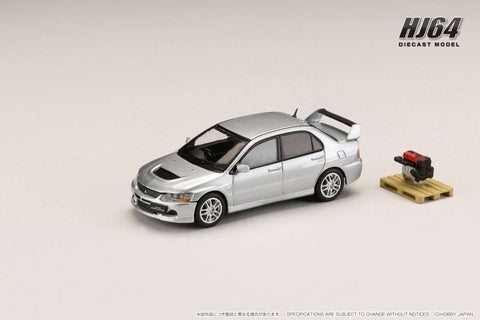 (Pre-Order) 1/64 Hobby Japan HJ645054S Mitsubishi Lancer Evolution 9 GSR Silver w/ Engine Display Model