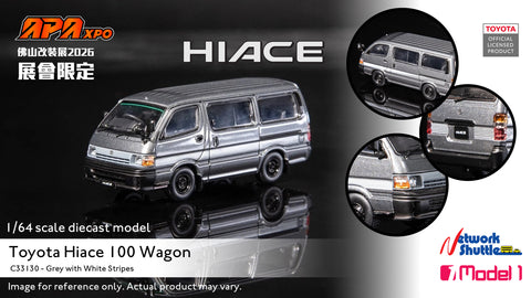 1/64 Model 1 C33130 Toyota Hiace 100 Wagon Grey w/ White Stripes