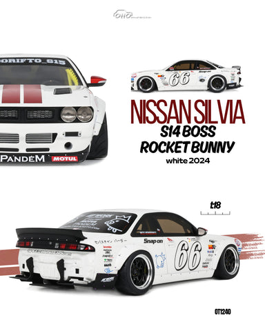 (Pre-Order) 1/18 OttOmobile OT1240 Nissan Silvia S14 Boss Rocket Bunny 2024 White