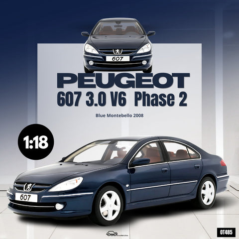 (Pre-Order) 1/18 OttOmobile OT485 Peugeot 607 3.0 V6 Phase 2 2008 Blue Montebello