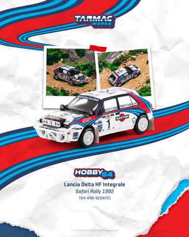 (Pre-Order) 1/64 Tarmac T64-049-92SAF01 Lancia Delta HF Integrale Safari Rally 1992 Juha Kankkunen/ Juha Piironen