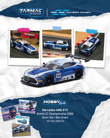 (Pre-Order) 1/64 Tarmac T64-062-26BGT18 Mercedes-AMG GT3 British GT Championship 2026 Kevin Tse/ Ben Green