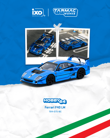 (Pre-Order) 1/64 Tarmac T64-075-BC Ferrari F40 LM Chrome Blue
