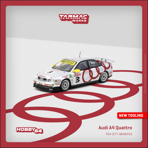 (Pre-Order) 1/64 Tarmac T64-077-96MGP03 Audi A4 Quattro Macau Guia Race 1996 Winner Frank Biela