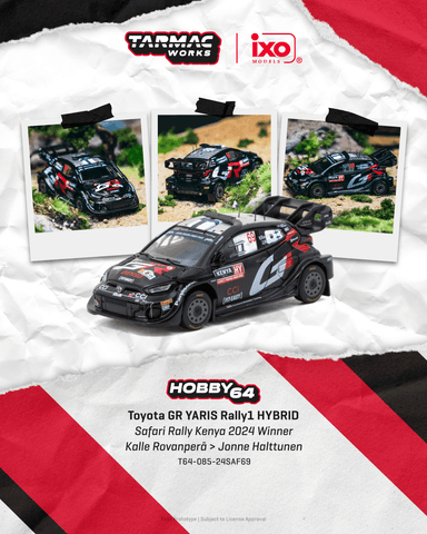 (Pre-Order) 1/64 Tarmac T64-085-24SAF69 Toyota GR Yaris Rally1 Hybrid Safari Rally Kenya 2024 Winner Kalle Rovanperä/ Jonne Halttunen