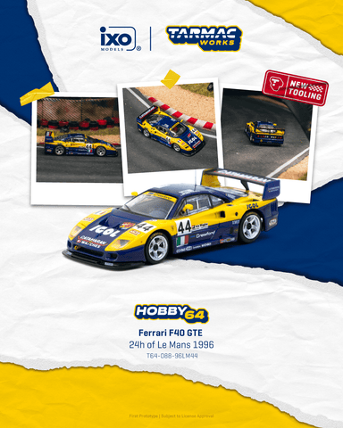(Pre-Order) 1/64 Tarmac T64-088-96LM44 Ferrari F40 GTE 24h of Le Mans 1996 Luciano Della Noce/ Anders Olofsson/ Carl Rosenblad