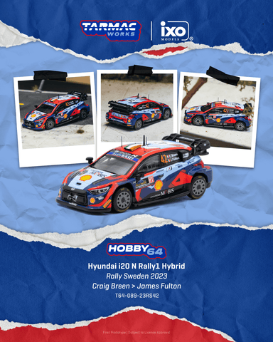 (Pre-Order) 1/64 Tarmac T64-089-23RS42 Hyundai i20 N Rally1 Hybrid Rally Sweden 2023 Craig Breen/ James Fulton