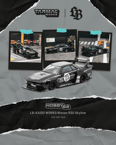 (Pre-Order) 1/64 Tarmac T64-097-BLK LB-Kaido Works Nissan R32 Skyline Black