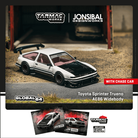 (Pre-Order) 1/64 Tarmac T64G-060-WB Toyota Sprinter Trueno AE86 Widebody by Jon Sibal White/ Black