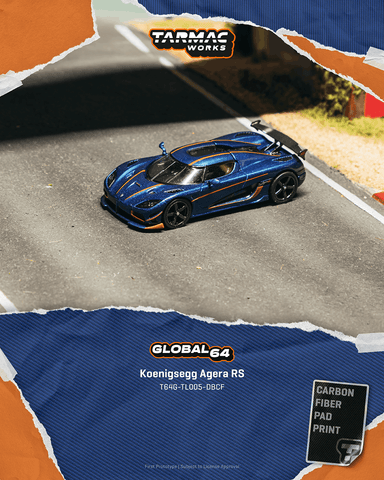 (Pre-Order) 1/64 Tarmac T64G-TL005-DBCF Koenigsegg Agera RS Dark Blue Carbon Fiber/ Orange Accents