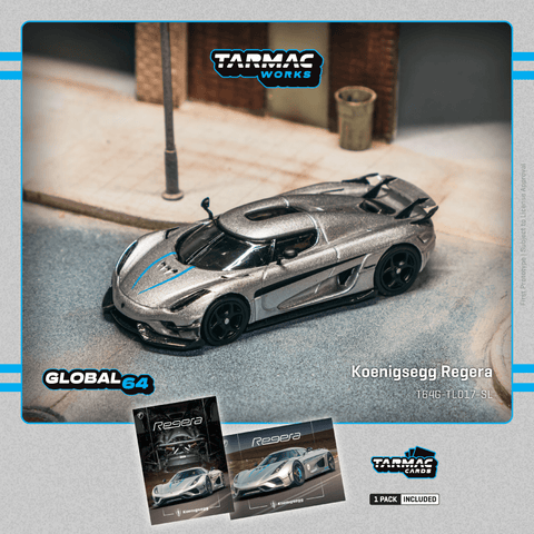(Pre-Order) 1/64 Tarmac T64G-TL017-SL Koenigsegg Regera Silver Metallic/ Blue Accents