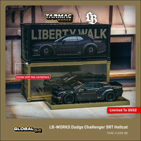 (Pre-Order) 1/64 Tarmac T64G-TL039-BK LB-Works Dodge Challenger SRT Hellcat Black Metallic w/ 2 Containers