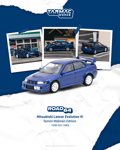 (Pre-Order) 1/64 Tarmac T64R-021-TMEB Mitsubishi Lancer Evolution 6 Tommi Mäkinen Edition Blue